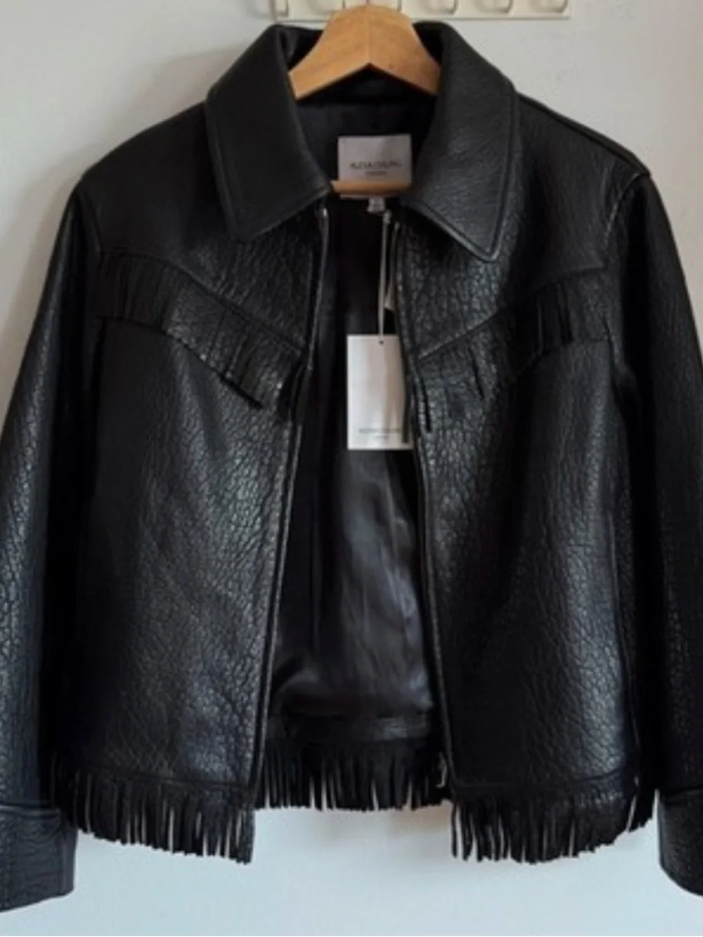 Alexa Chung for Madewell black leather fringe jacket size M - Picture 5 of 6